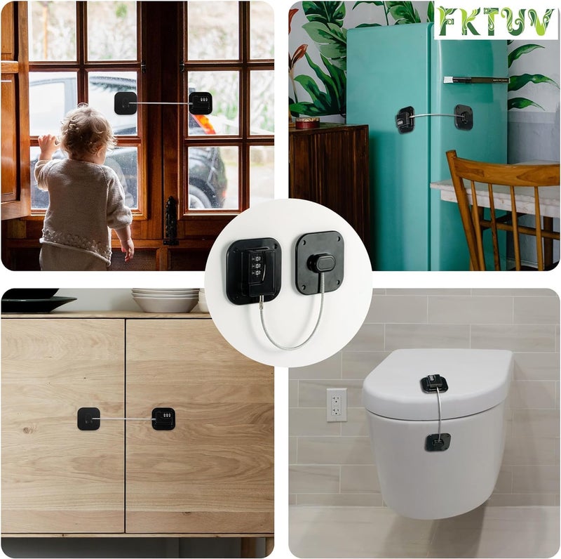 FKTUV Child Safety Cabinet Locks, Fridge Lock with Combination, Closet Locks,Cabinet Lock(Black 2Pcs) - Image 2